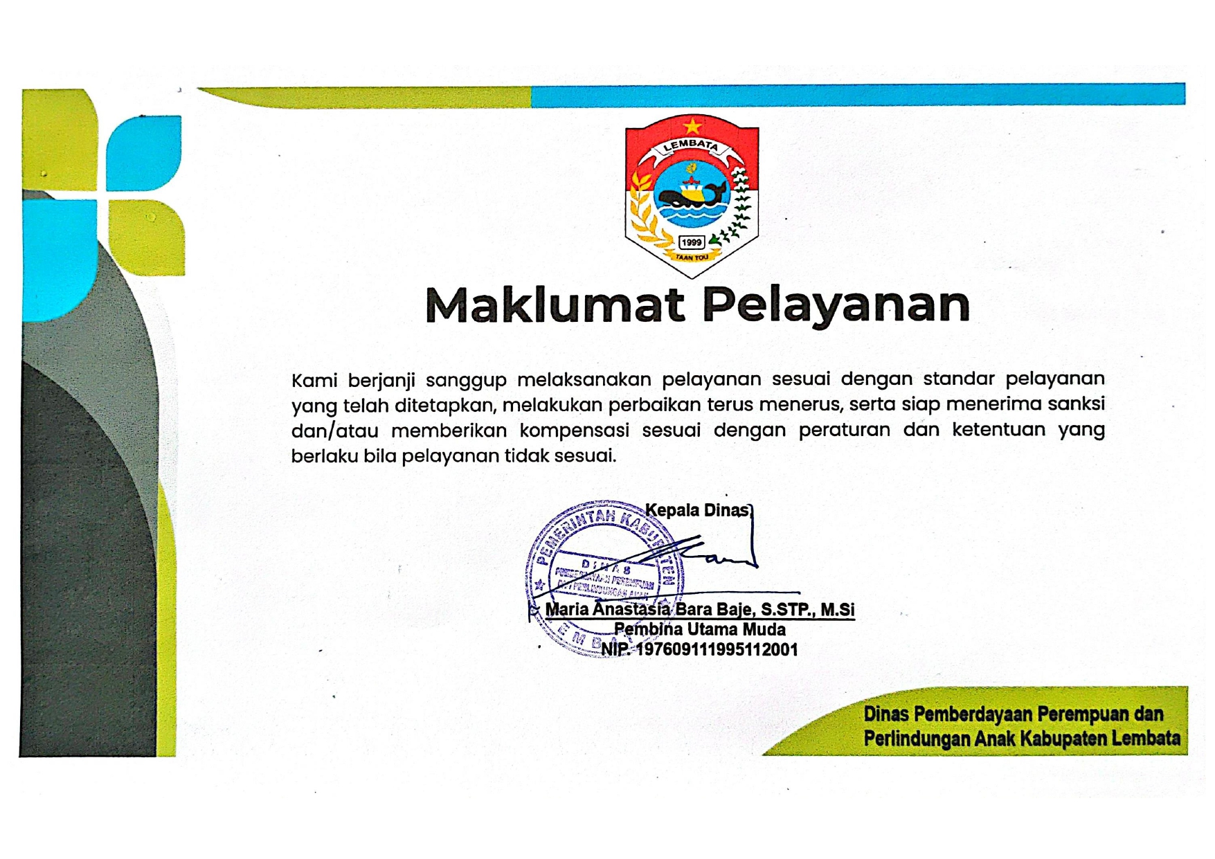 Maklumat Pelayanan Dinas Pemberdayaan Perempuan dan Perlindungan Anak Kabupaten Lembata